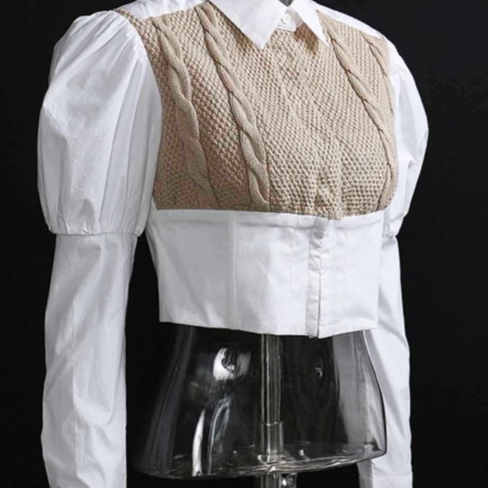 white button up with sweater design